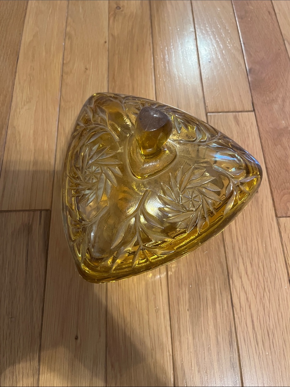 Amber glass triangle candy dish